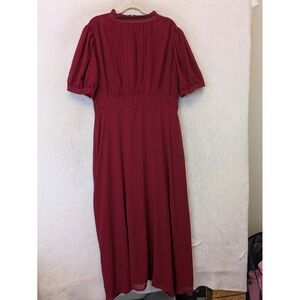 Aveloria Maxi Dress Women's Size XL‎ Burgundy Pleated Puff Short Sleeve